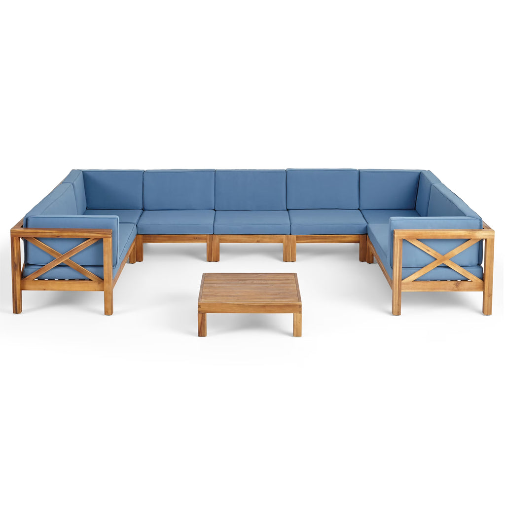 Blue Teak Finish Acacia Wood Sectional Sofa Set X5965