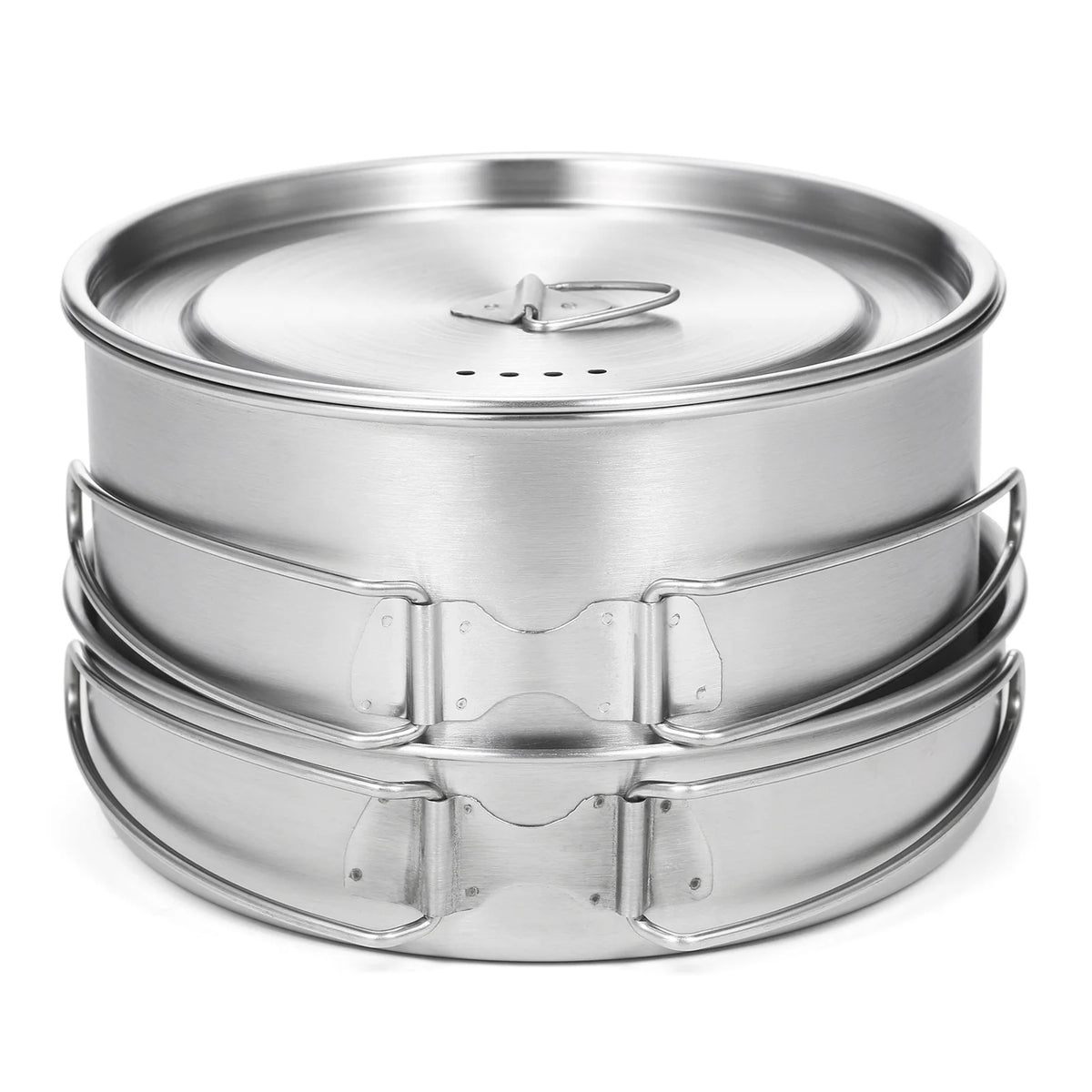 2pcs Stainless Steel Camping Cookware Set with Mesh Carry Bag Z9659