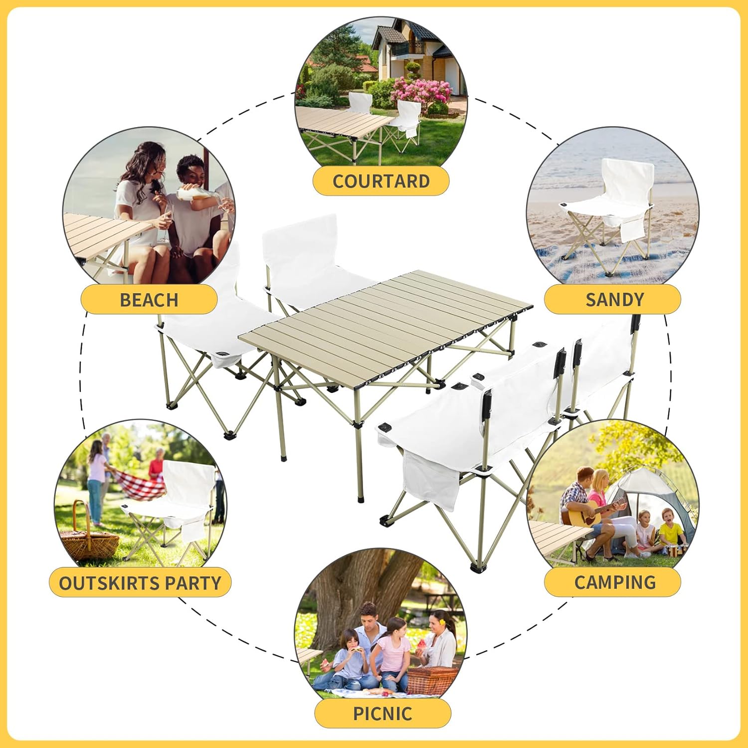 Outdoor Folding Picnic Table and Chairs Set for 4 with Carry Bag L89967