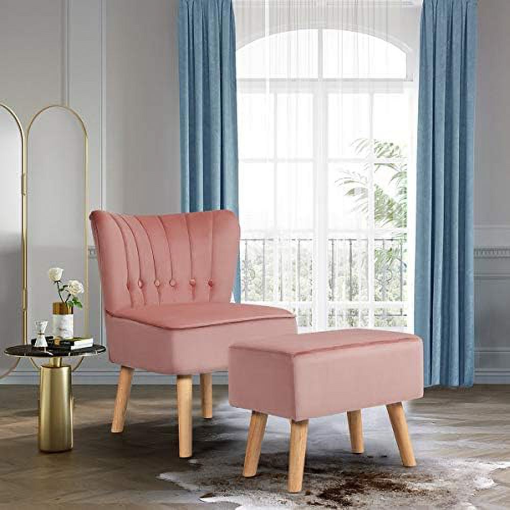 Velvet Armless Slipper Chair with Ottoman M1741