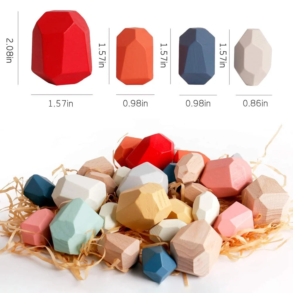 36pcs Wooden Colorful Stone Toy Stacking Building Educational Toy for Toddler K25919