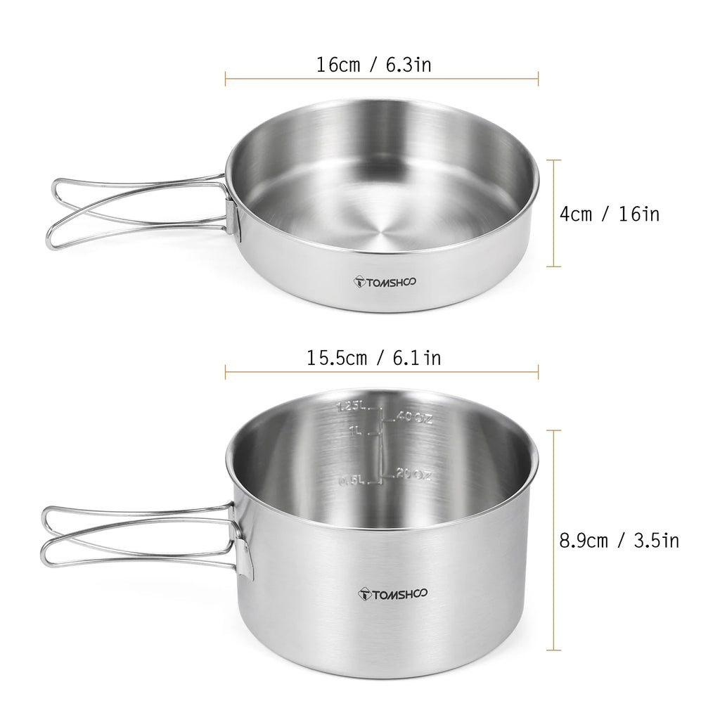 2pcs Stainless Steel Camping Cookware Set with Mesh Carry Bag Z9659