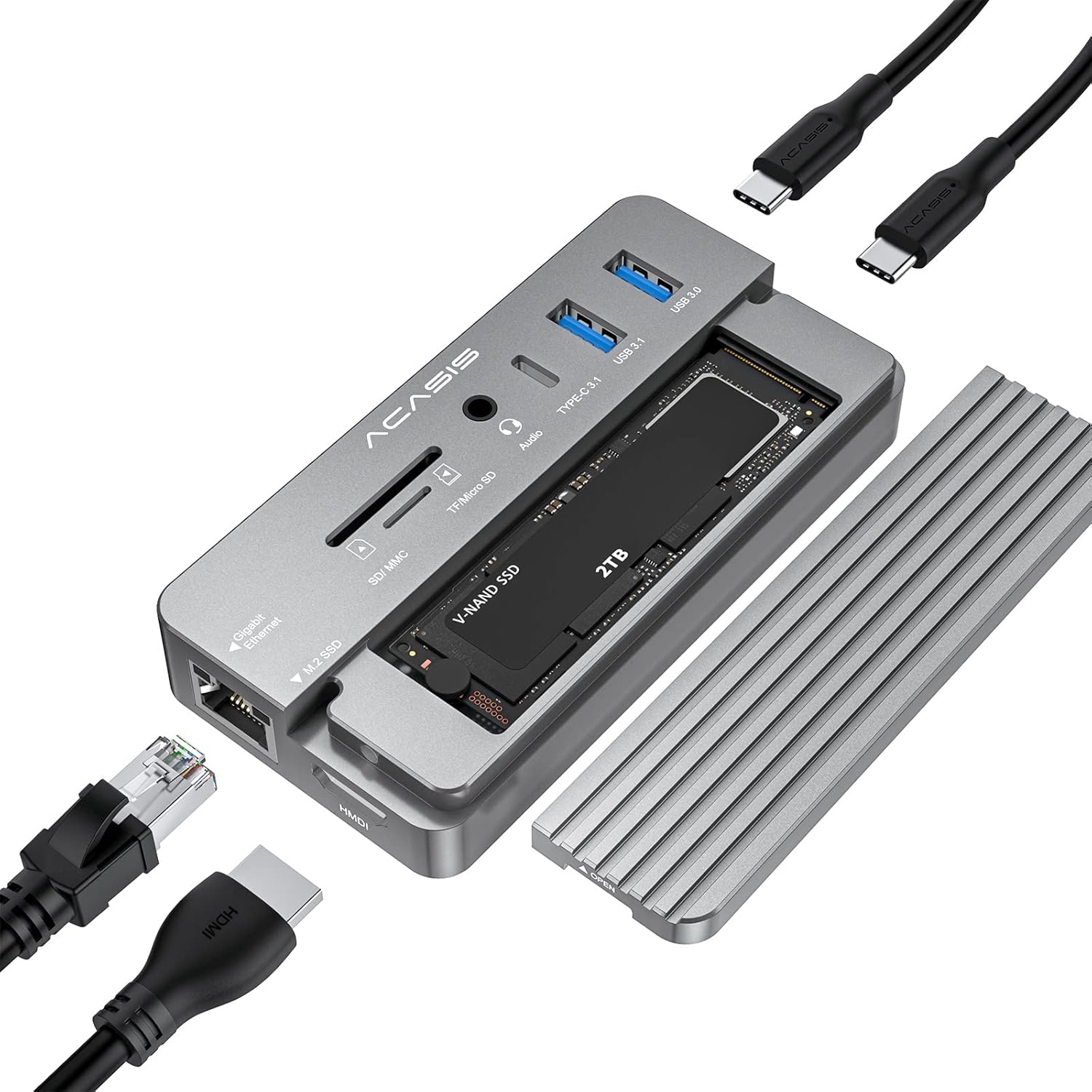 10-in-1 USB-C Docking Station with M.2 NVME and SATA SSD Enclosure HDMI 100W PD Black U70554