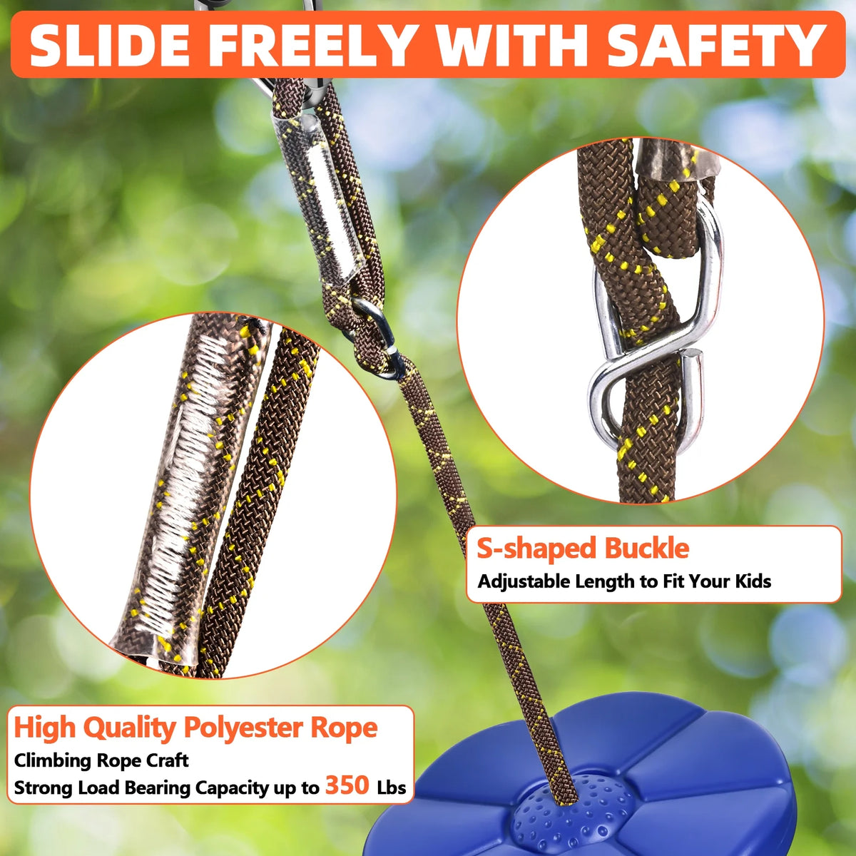 Zip Lines for Kids Outdoor Toys - Pulley Kits with 65 Ft Slackline, Maximum Load 330lb R29794