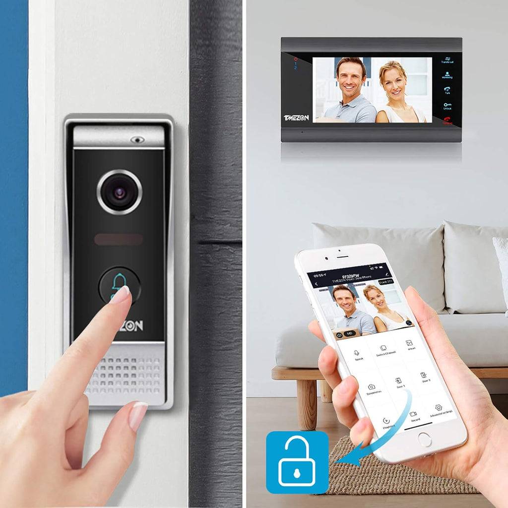 Wireless WIFI Video Door Phone IP Doorbell Intercom System with Camera 7 Inch Entry with 1x1080P Wired Camera Night Vision I3751