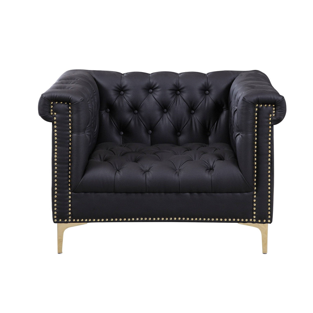 Black PU Leather Button Tufted Club Chair Y936548