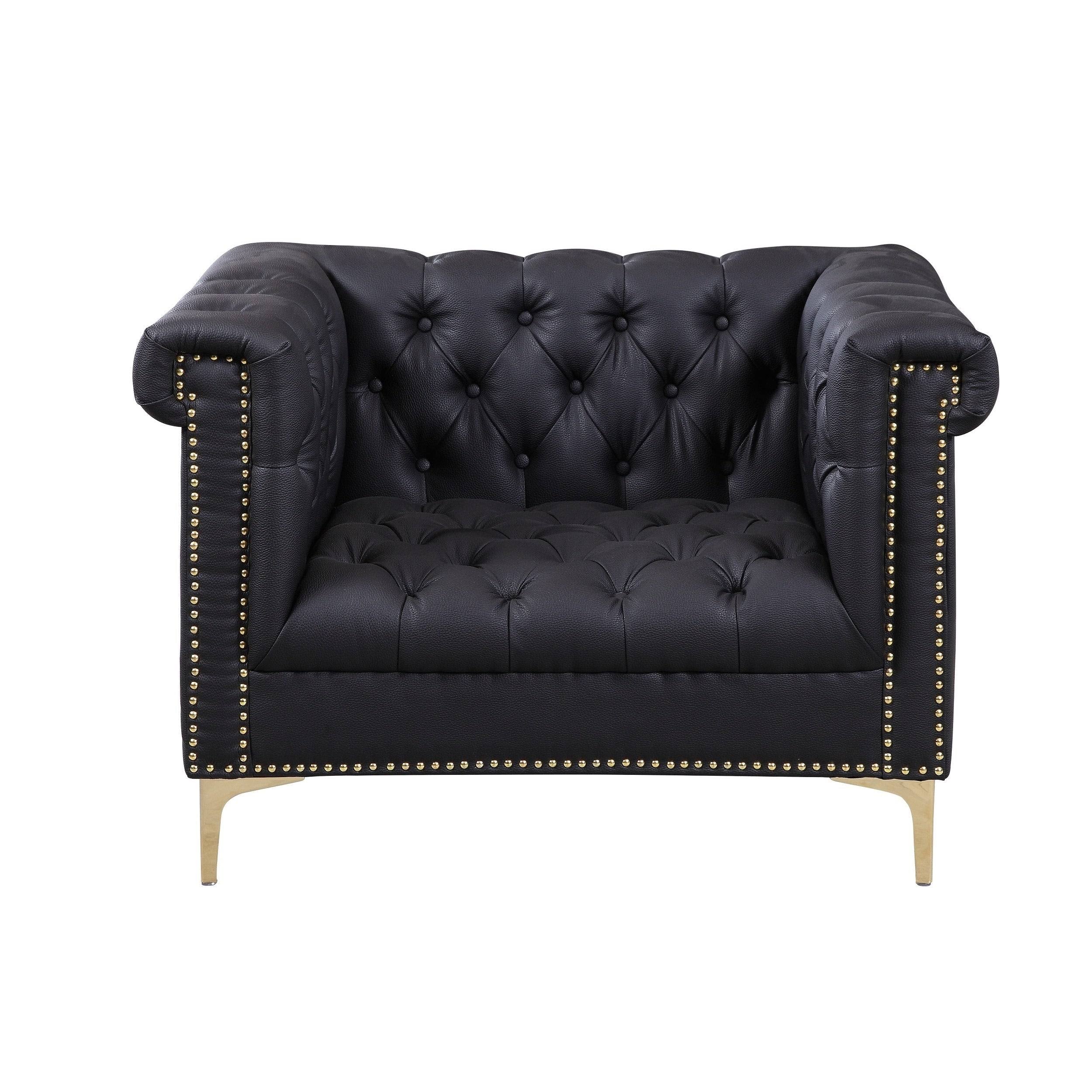 Black PU Leather Button Tufted Club Chair Y936548