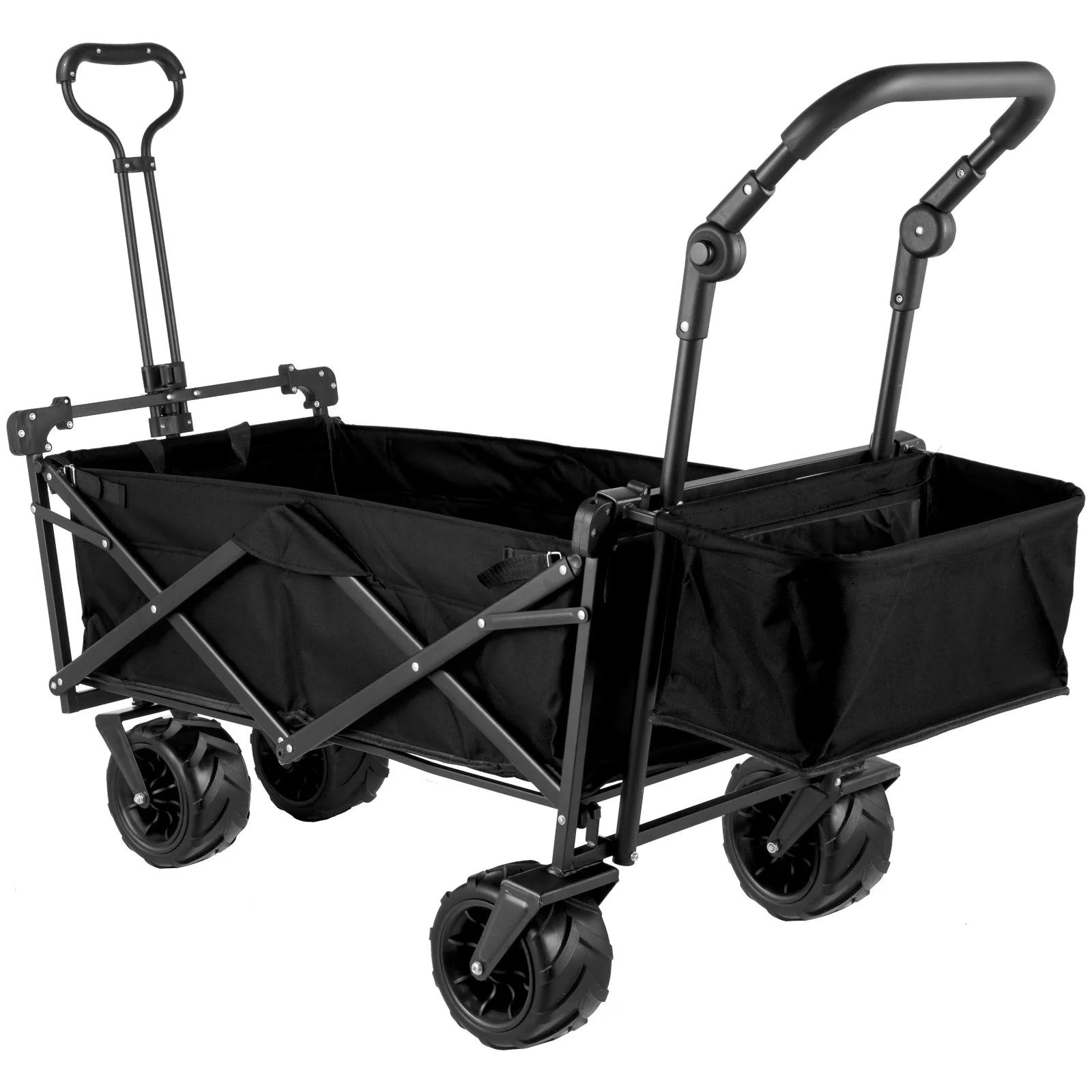 Collapsible Wagon Cart Black with Removable Canopy Oxford Cloth C93889