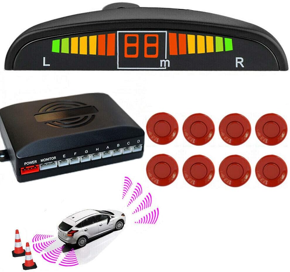 Silver 8 Sensors Car Front and Rear LED Display Reverse Parking Kit Buzzer Alarm Pack of 2 H385400