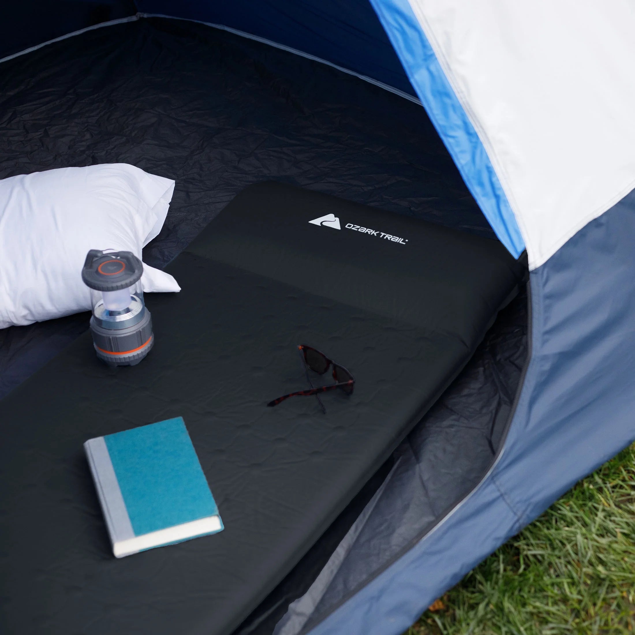 Self-Inflating Camp Pad with Pillow, Grey, 78" L x 25" W x 2" H N6411
