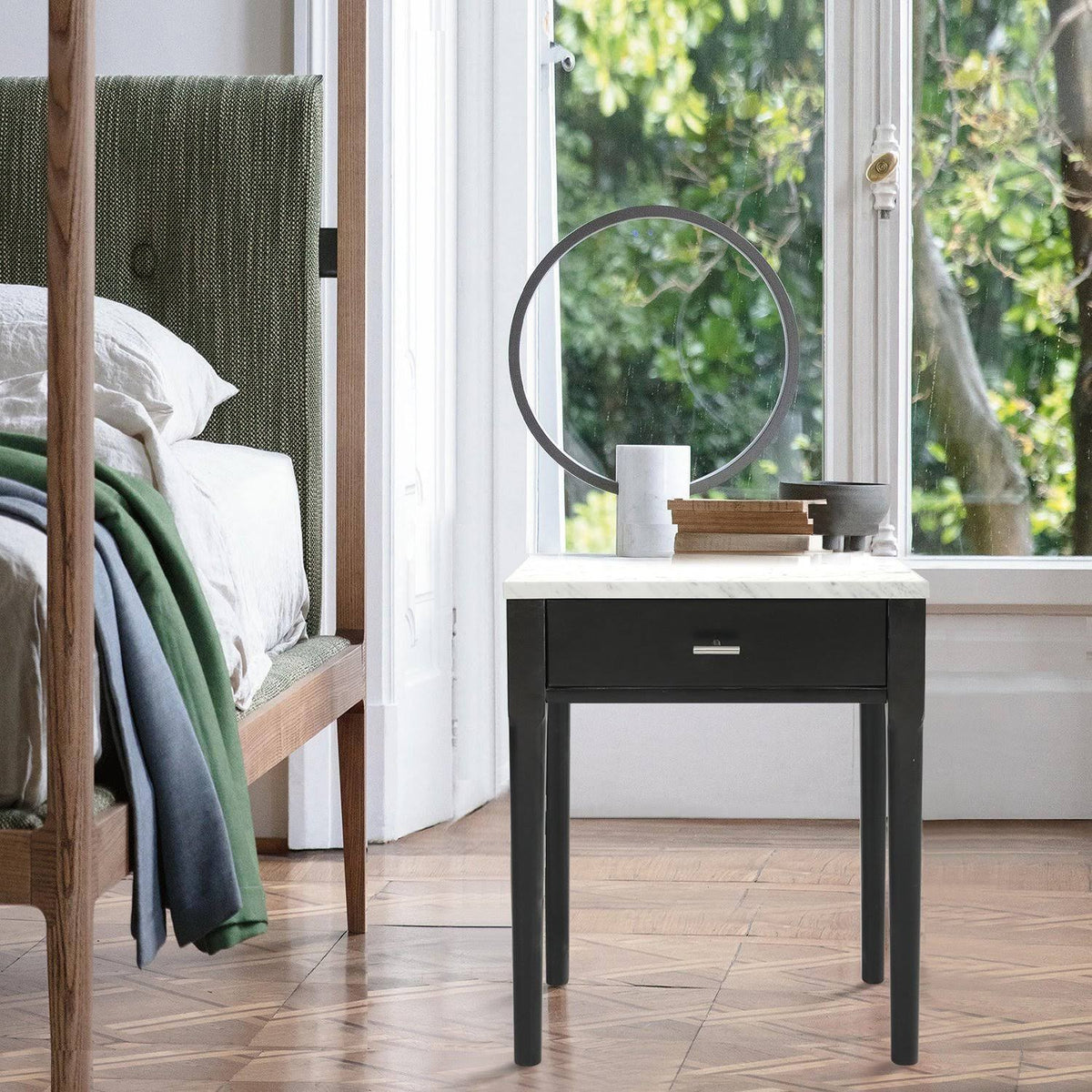 18x22 Square White Marble Side Table with Legs D793387