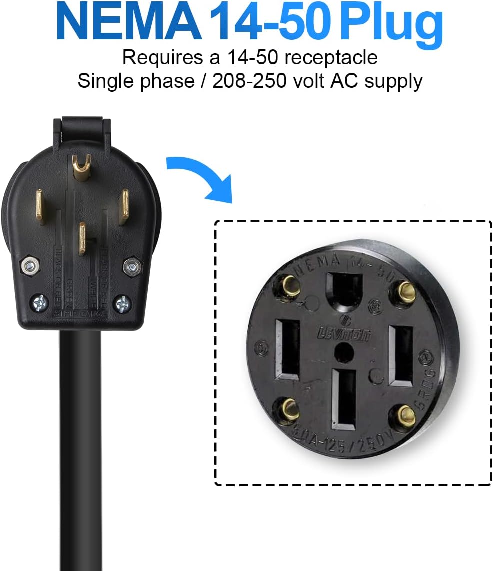 Level 2 EV Charger, 220V 32 Amp 7.68kW, Type 1 & NEMA 14-50 Plug, 25ft Cable D686268