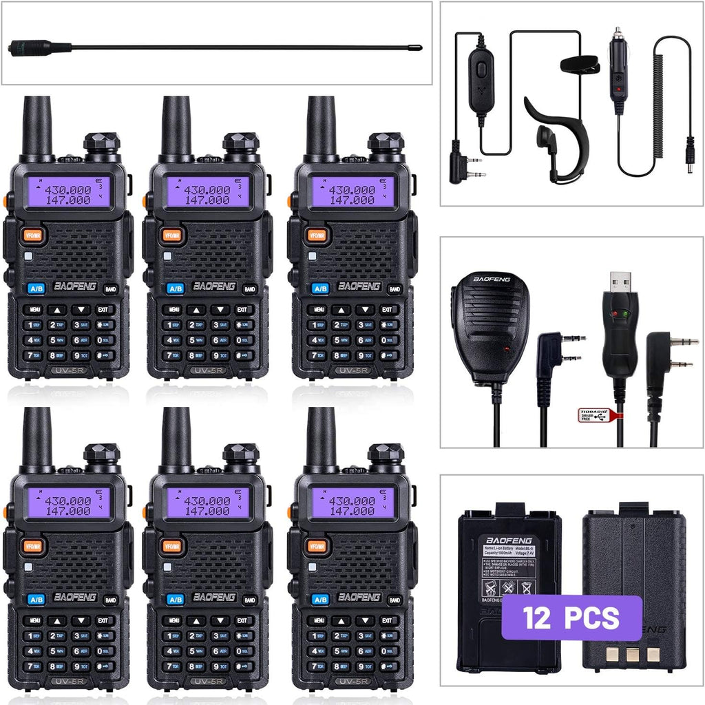 6 Pack Ham Radio with Programming Cable, Antennas, Mics, and Batteries N569