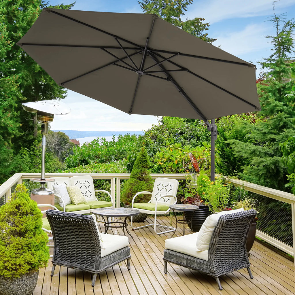 Taupe 10ft Outdoor Round Cantilever Patio Umbrella R38068