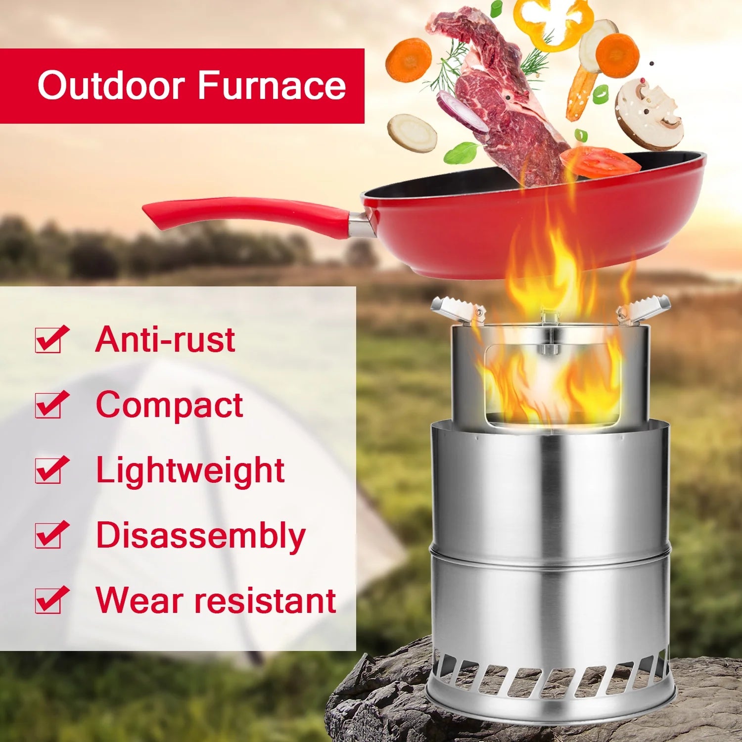 Windproof Stainless Steel Detachable Wood Stove G4484