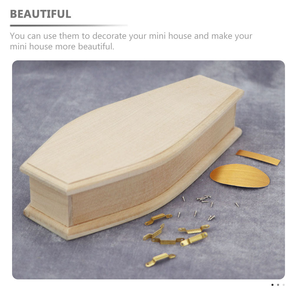 Miniature Coffin Wood Doll House Decoration L17154