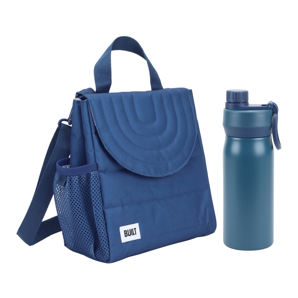 Blue Reusable Lunch Bag and 16 fl oz Stainless Steel Water Bottle Bundle Q147685