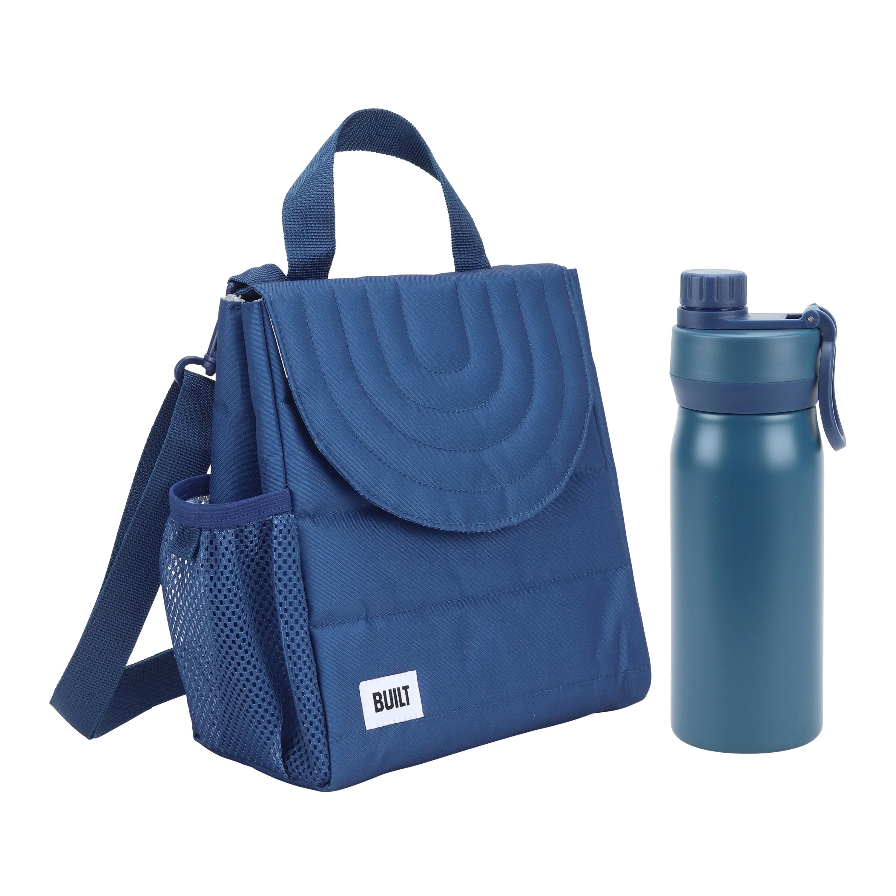Blue Reusable Lunch Bag and 16 fl oz Stainless Steel Water Bottle Bundle Q147685