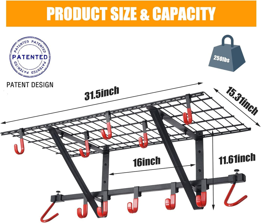 2-Pack Powder Coated Steel Garage Wall Shelving with Bike Hooks N66171