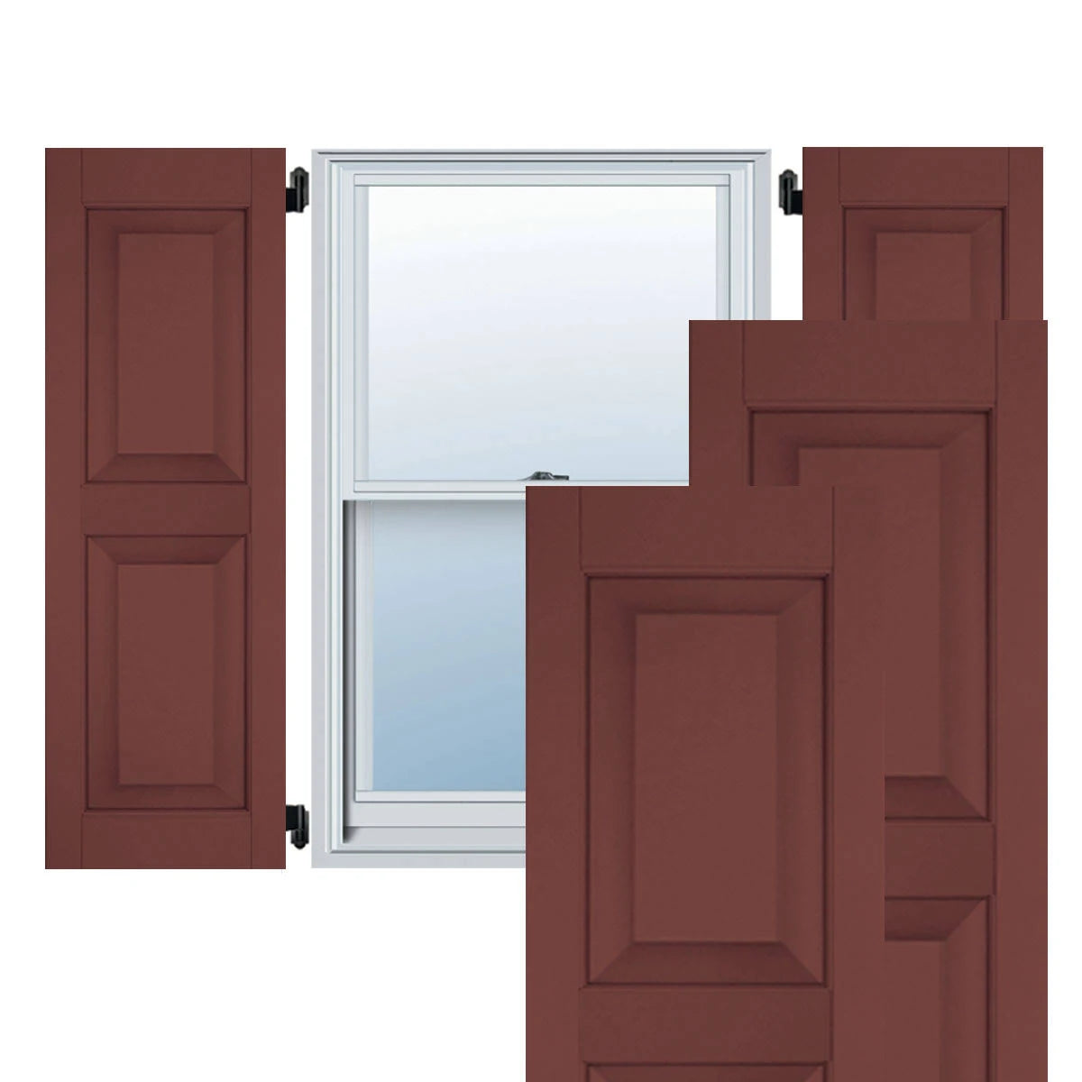 Cottage Red Raised Panel Shutters Pair V280607