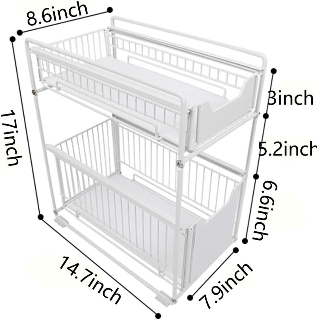 Black Large Stackable 2-Tie Under Sink Cabinets Organizer with Sliding Storage Drawer X123826