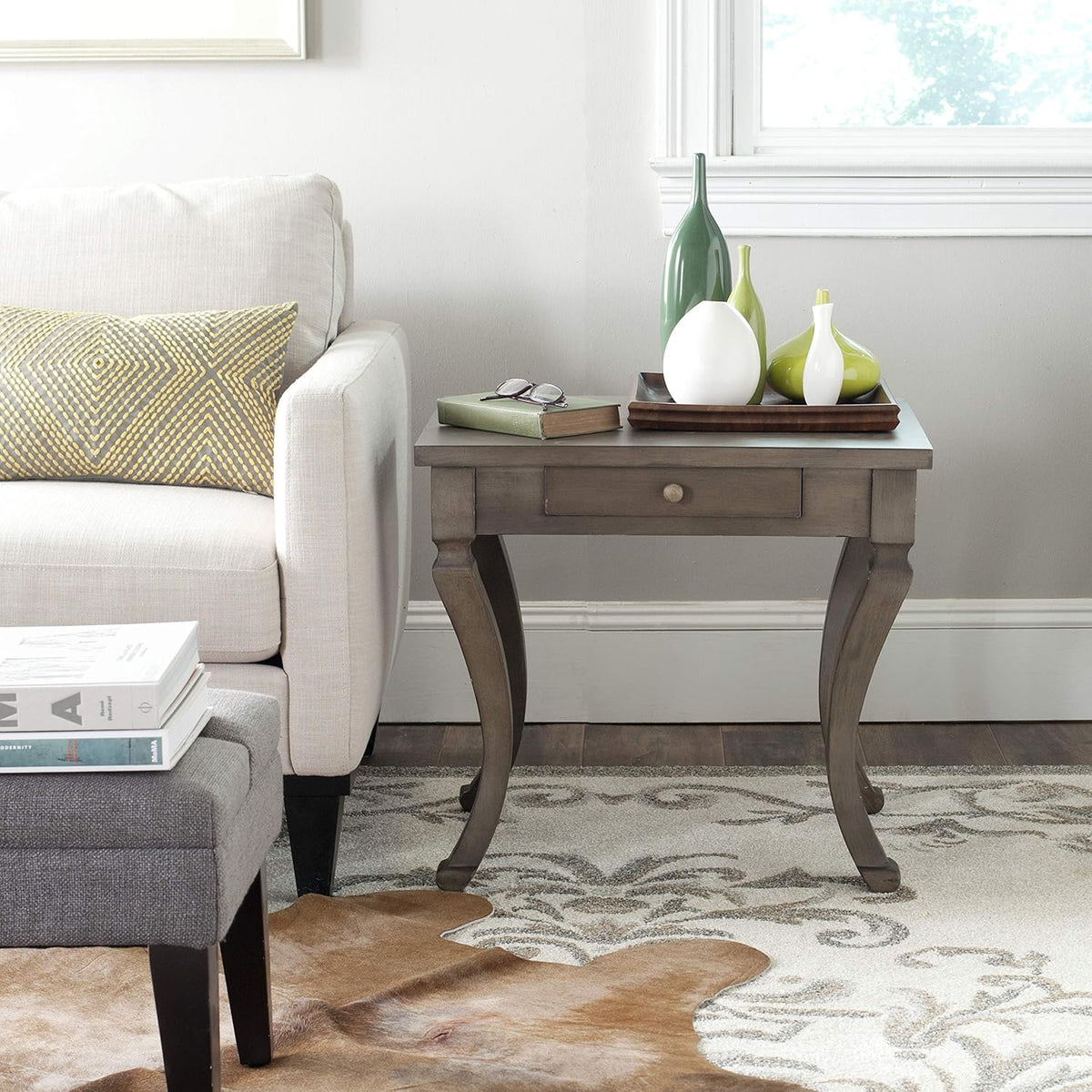Brown One Drawer Storage Side Table Q522
