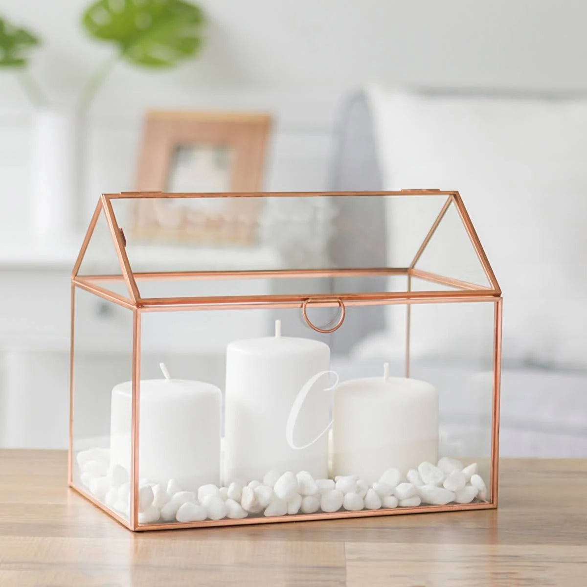 Rose Gold Wedding Glass Terrarium Card Holder J793