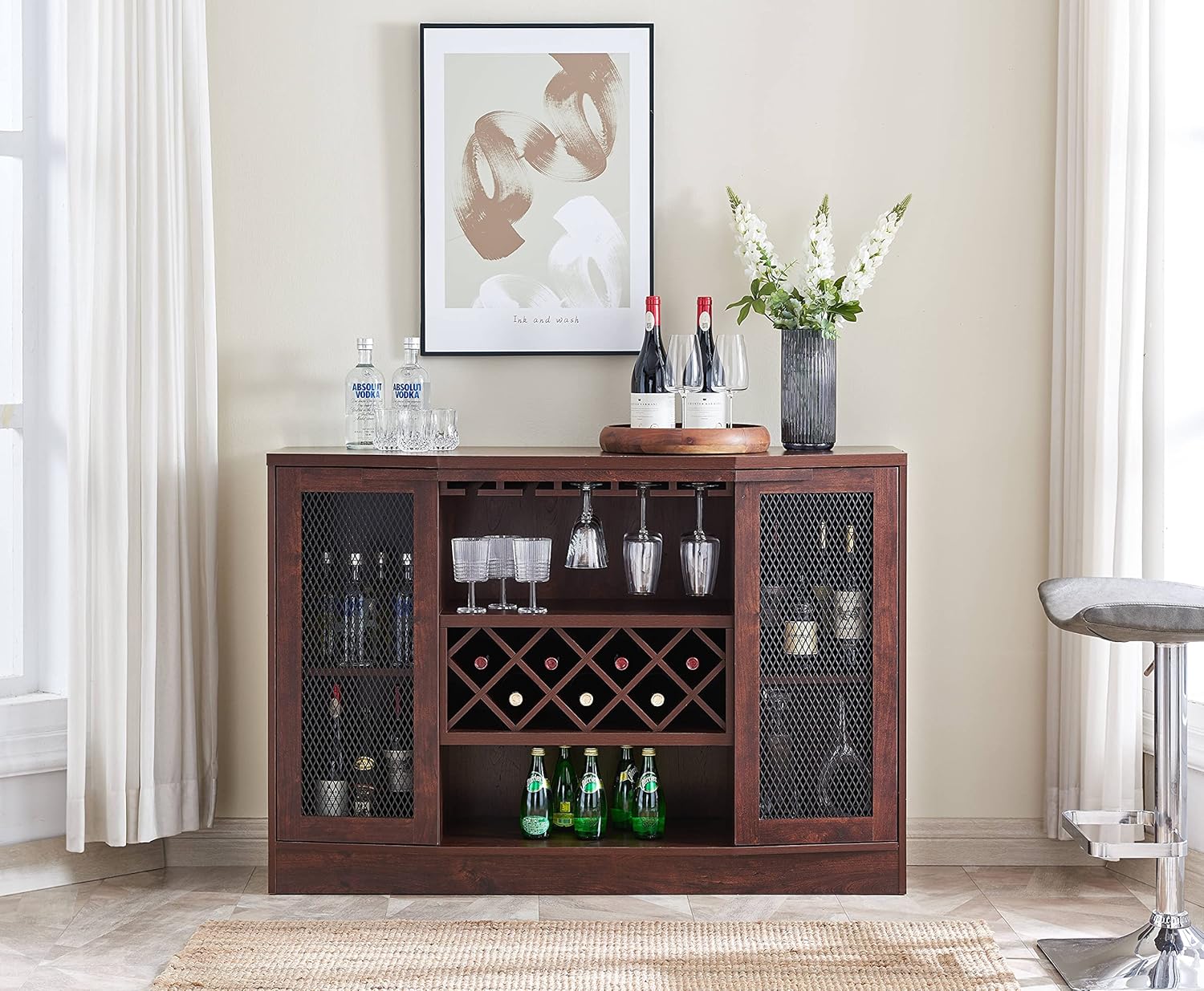 Mahogany Bar Cabinet with Two Wire Mesh Doors O5172