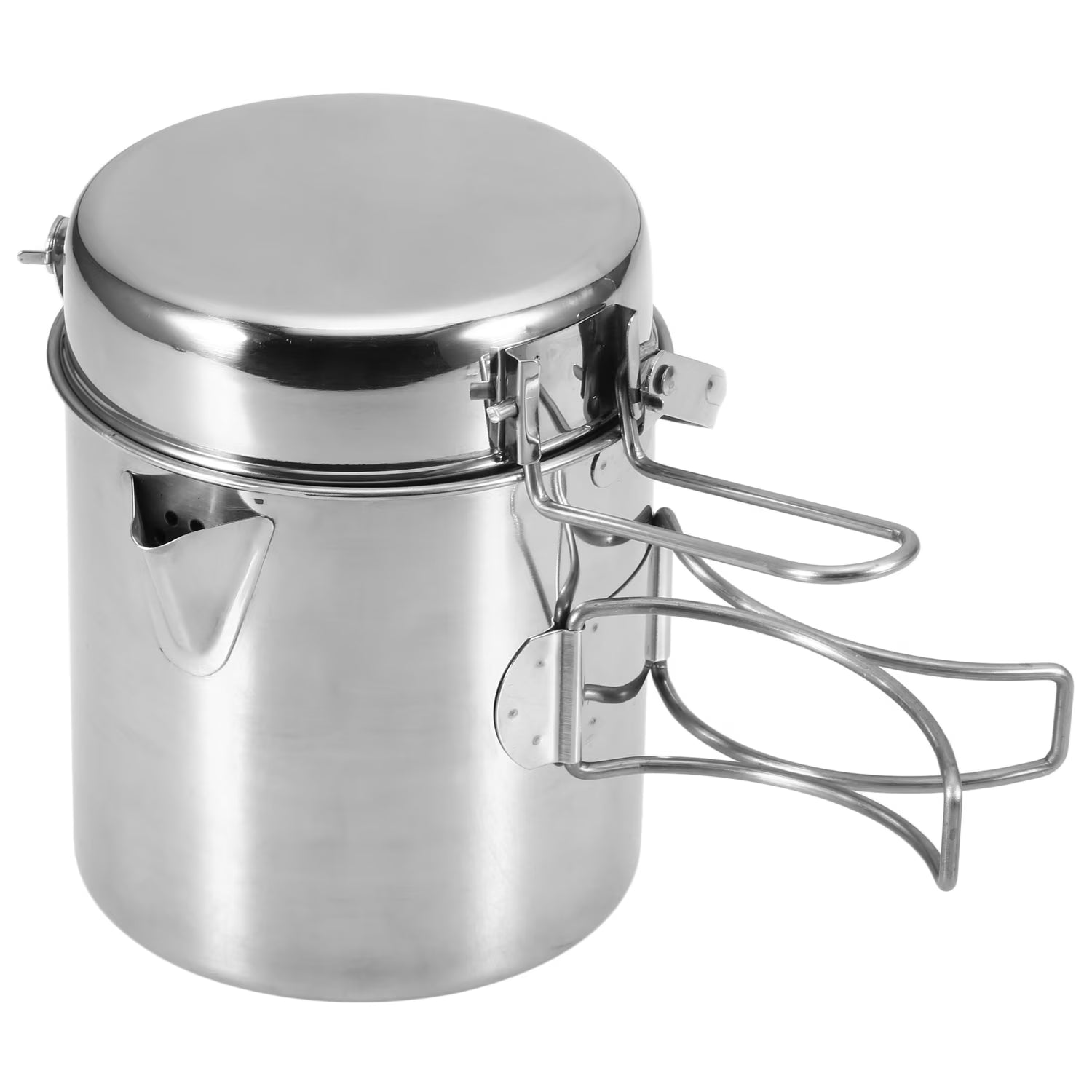 1L Stainless Steel Portable Camping Pot with Foldable Handle V325877