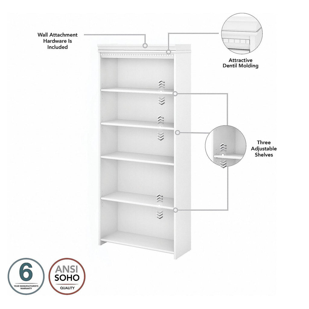 Gray L Shaped Desk with 5 Shelf Bookcase S980