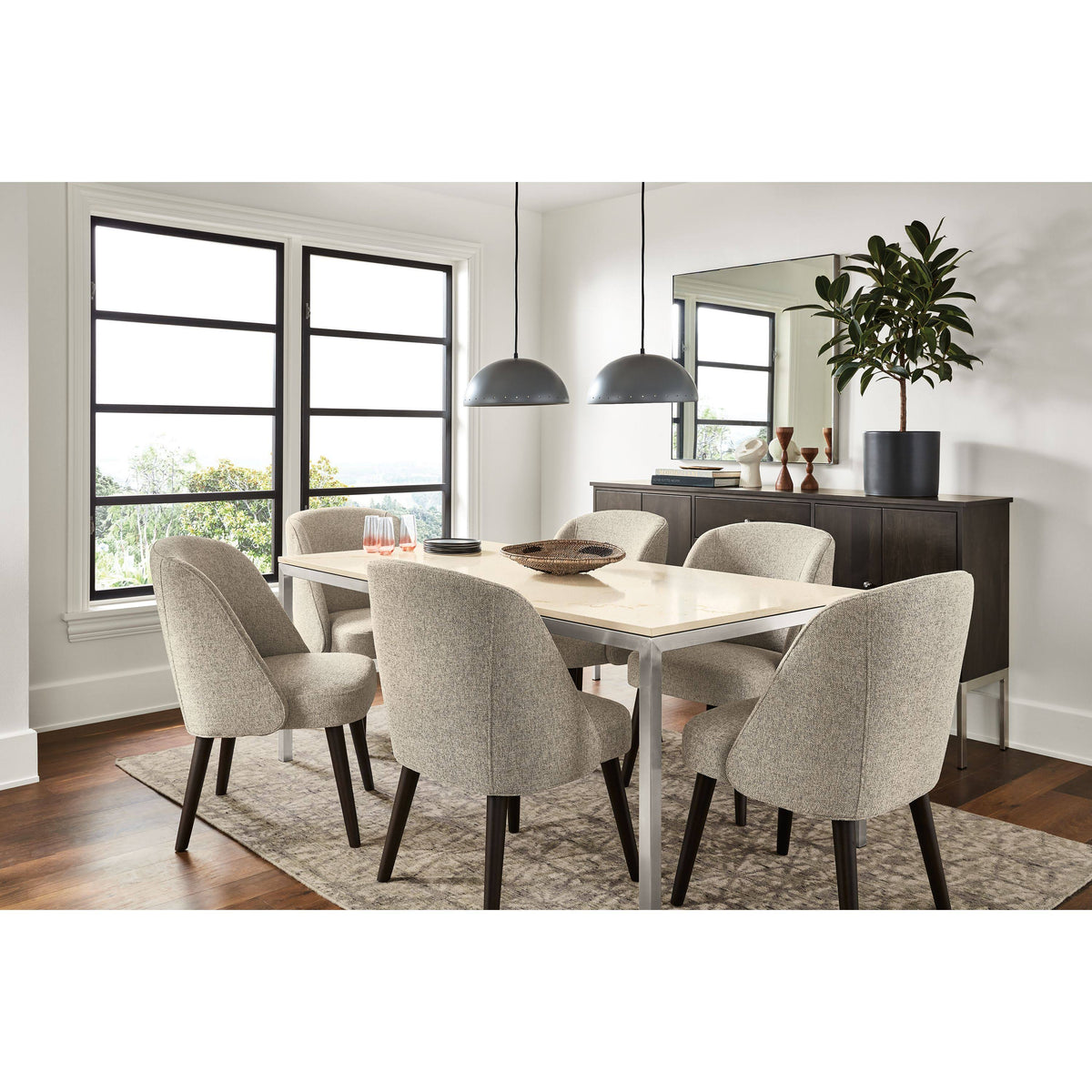 Modern Cora Side Chair in Sumner Linen with Charcoal Legs White Brown Performance Fabric X419103