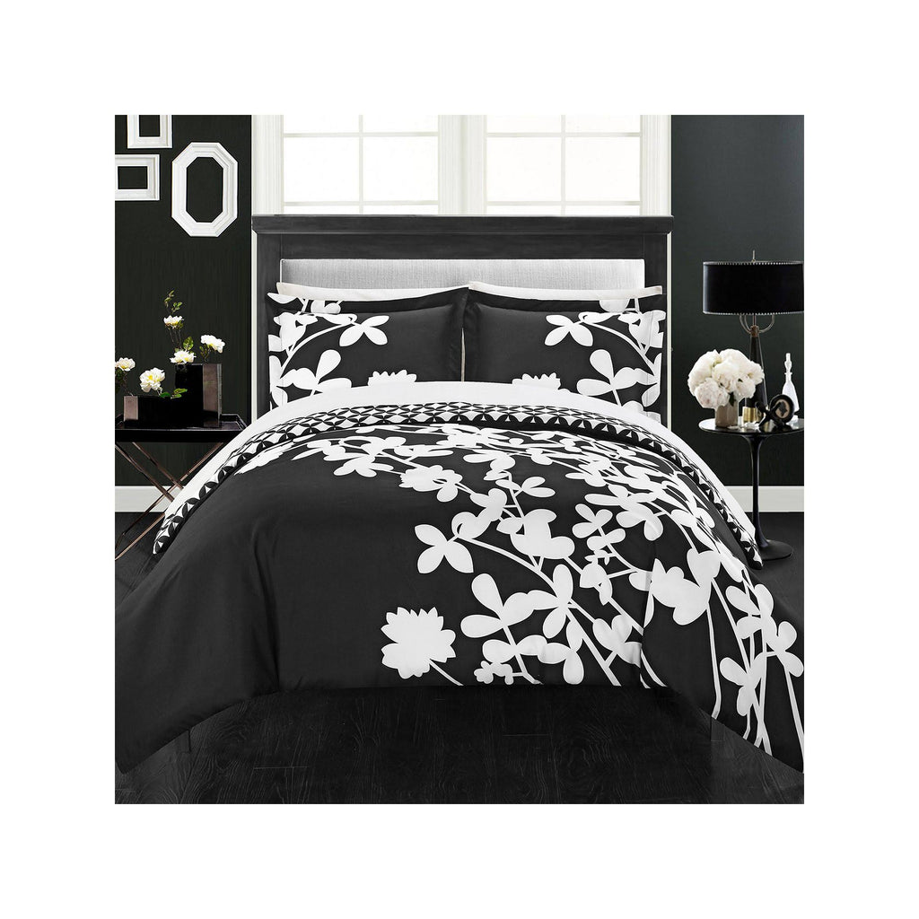 7-Piece Reversible Duvet Cover Set, Black, Queen A117