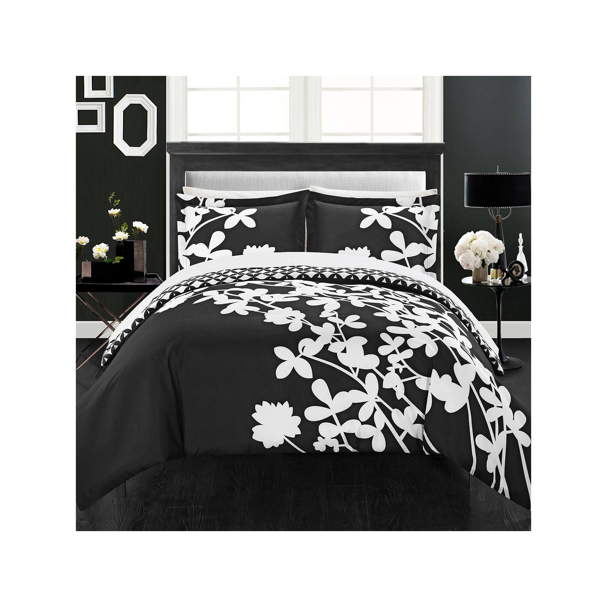7-Piece Reversible Duvet Cover Set, Black, Queen A117