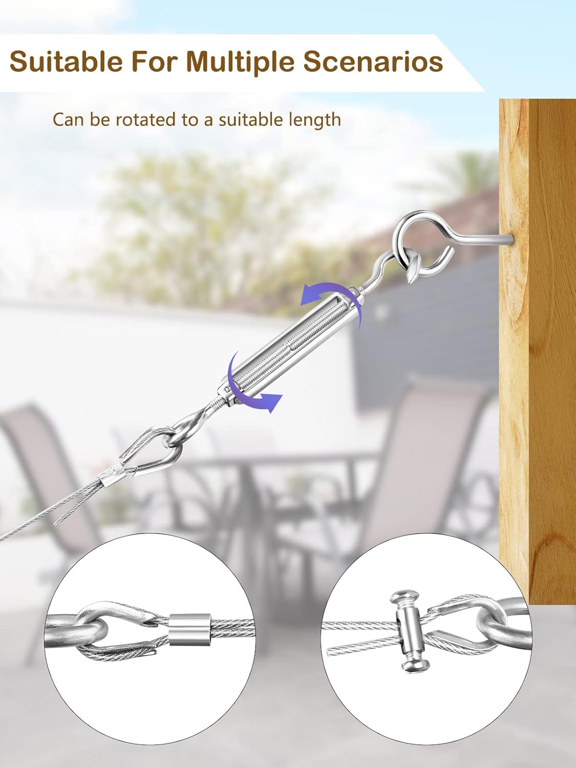 1/8 Wire Rope Kit with 100ft Stainless Steel Cable, M5 Turnbuckle Hook and Eye, Double Hole Cable Clamp L673