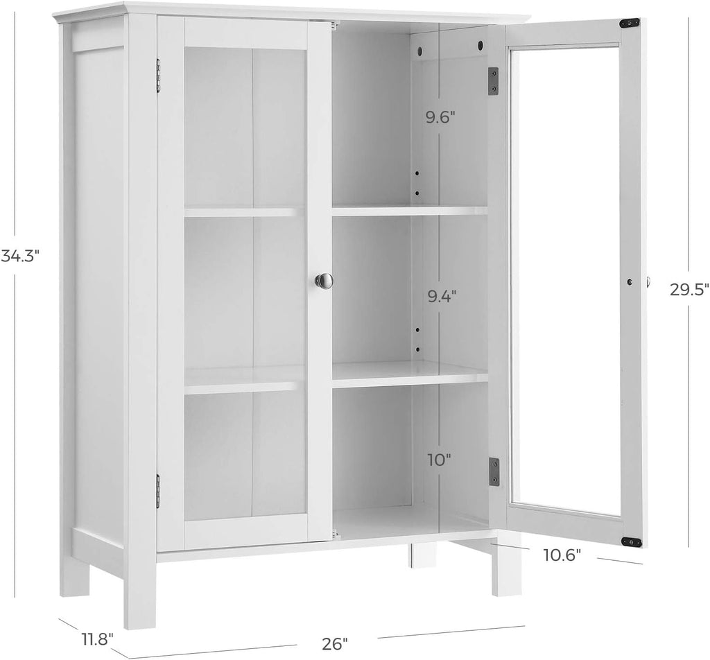 Storage Cabinet with 2 Adjustable Shelves, Transparent Glass Doors, Matte White K67432