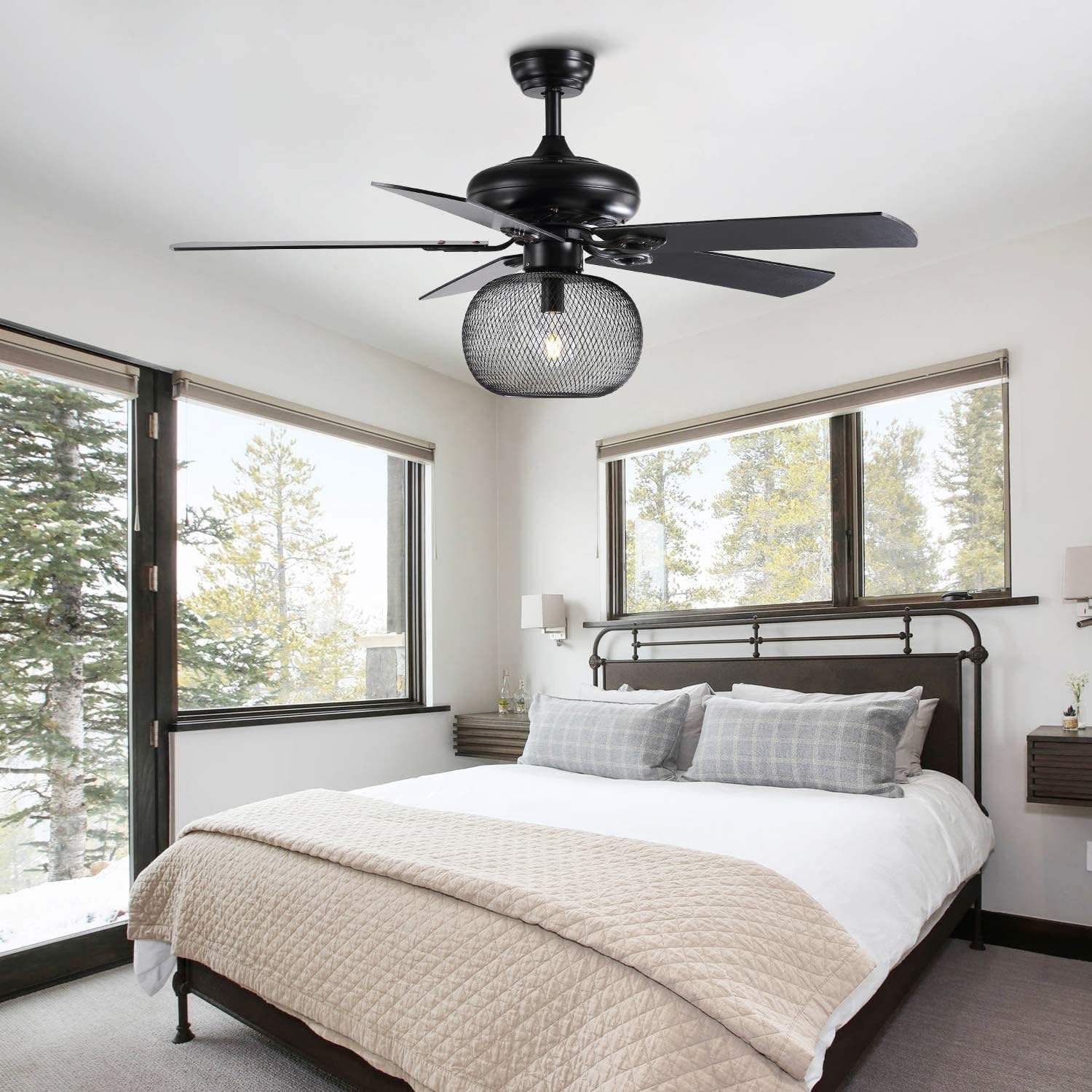 50 Inch Black Industrial Ceiling Fan with Remote Z2466