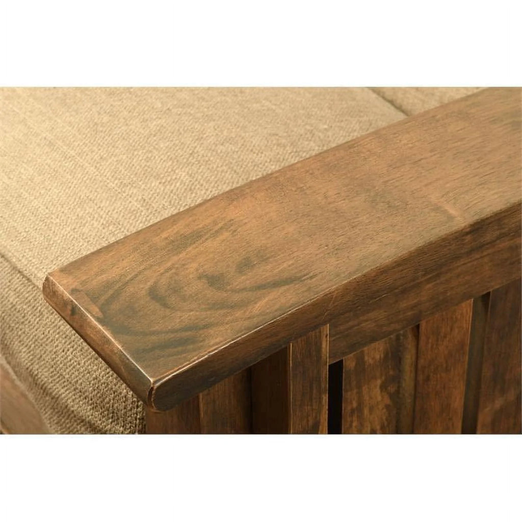 Queen-size Wood Futon with Suede Blue Mattress J8169