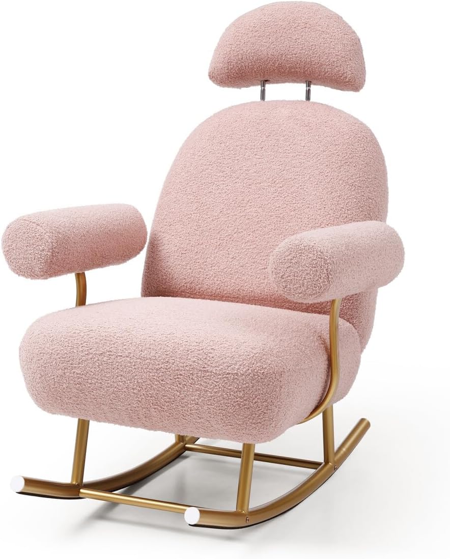 Beige Sherpa Fabric Rocking Chair with Gold Metal Frame O58016