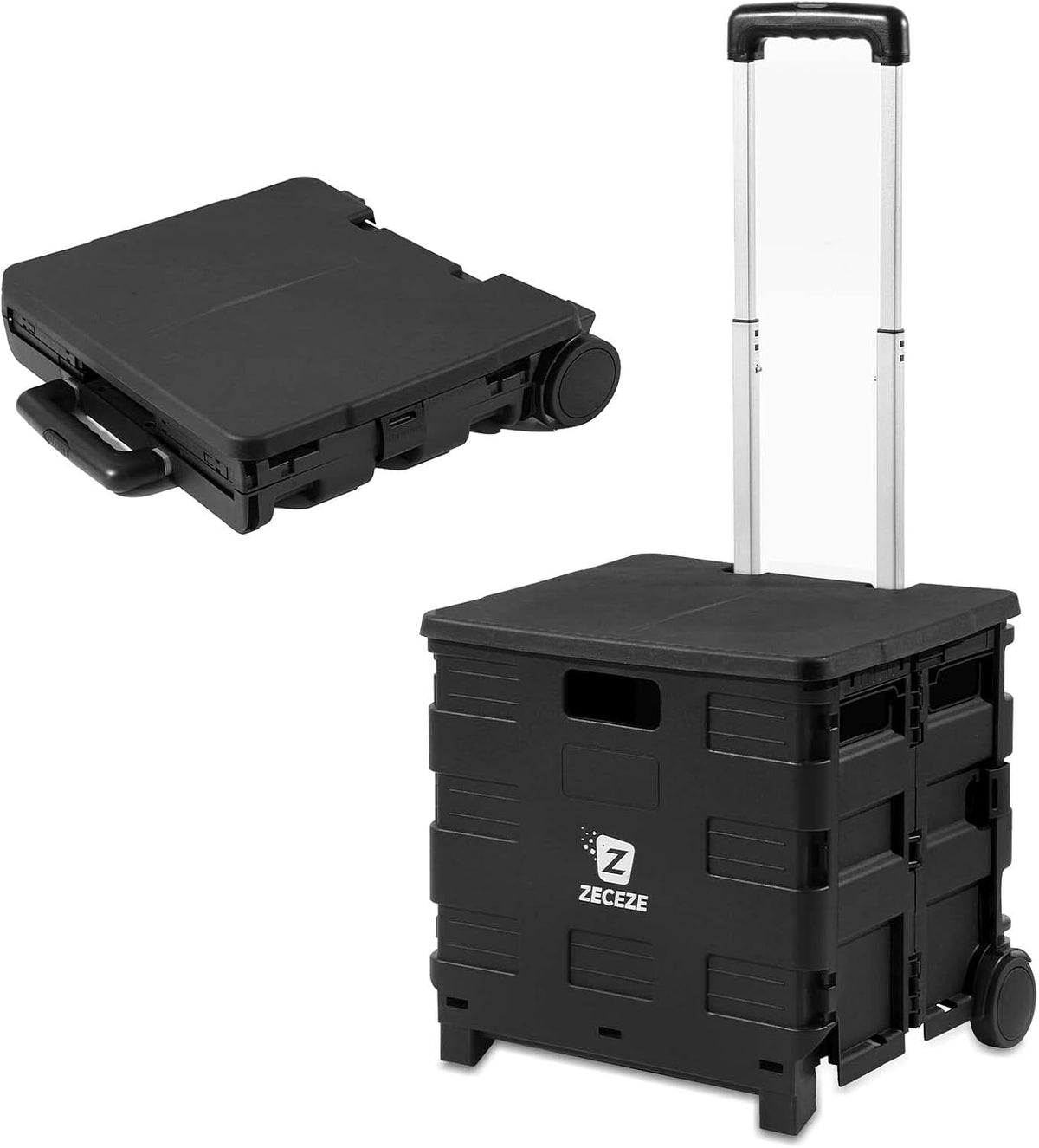 Black Collapsible Rolling Cart with Wheels and Handle D696