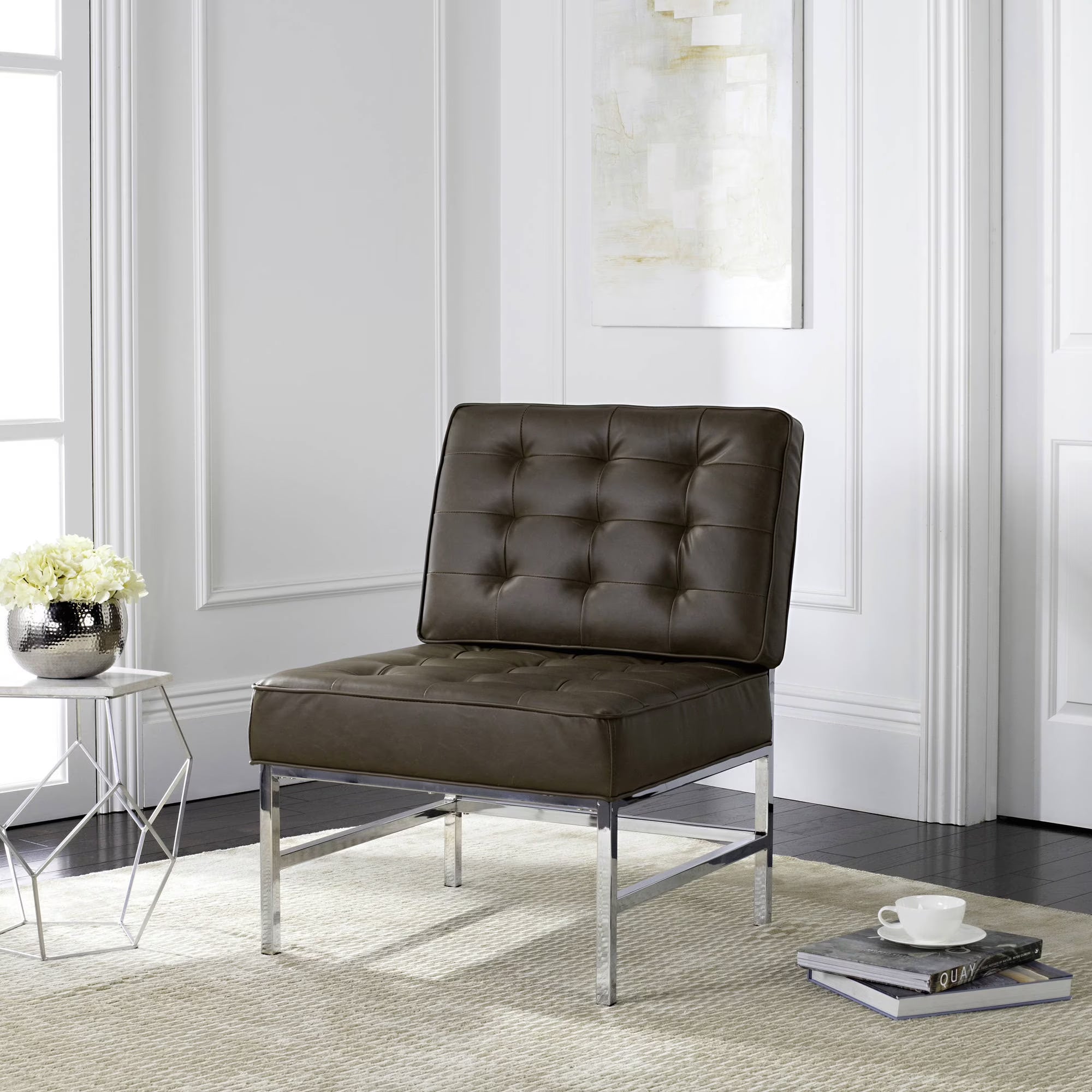 Antique Taupe Tufted Leather Accent Chair Y758793