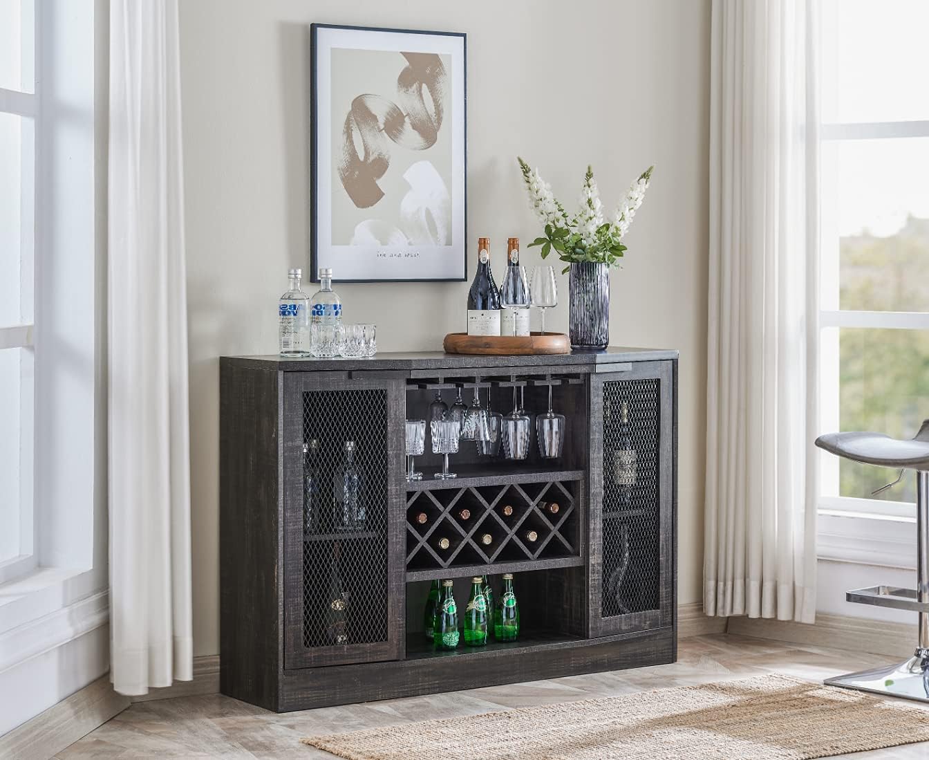 Mahogany Bar Cabinet with Two Wire Mesh Doors O5172
