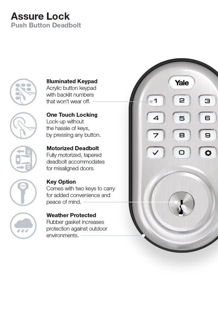 Satin Nickel Finish Push Button Deadbolt with Bluetooth R3659