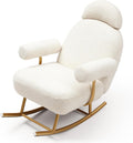 Beige Sherpa Fabric Rocking Chair with Gold Metal Frame O58016