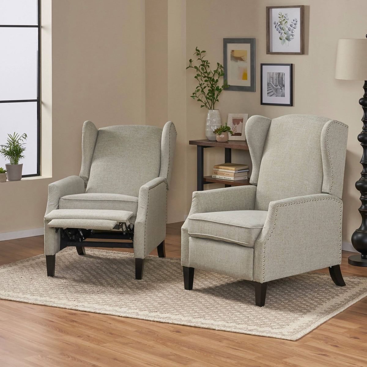 Taupe Tweed Fabric Recliner Set of 2 N37291