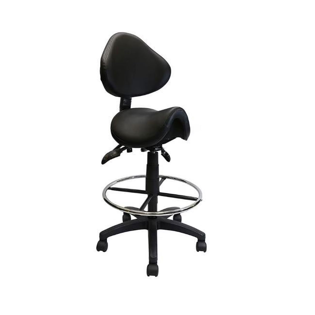 Adjustable Saddle Stool with Backrest, PU Leather, Black F184850