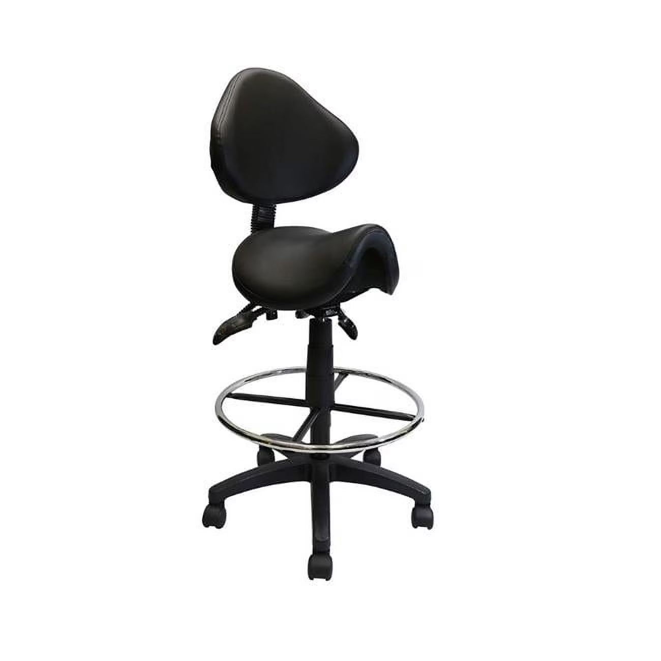 Adjustable Saddle Stool with Backrest, PU Leather, Black F184850