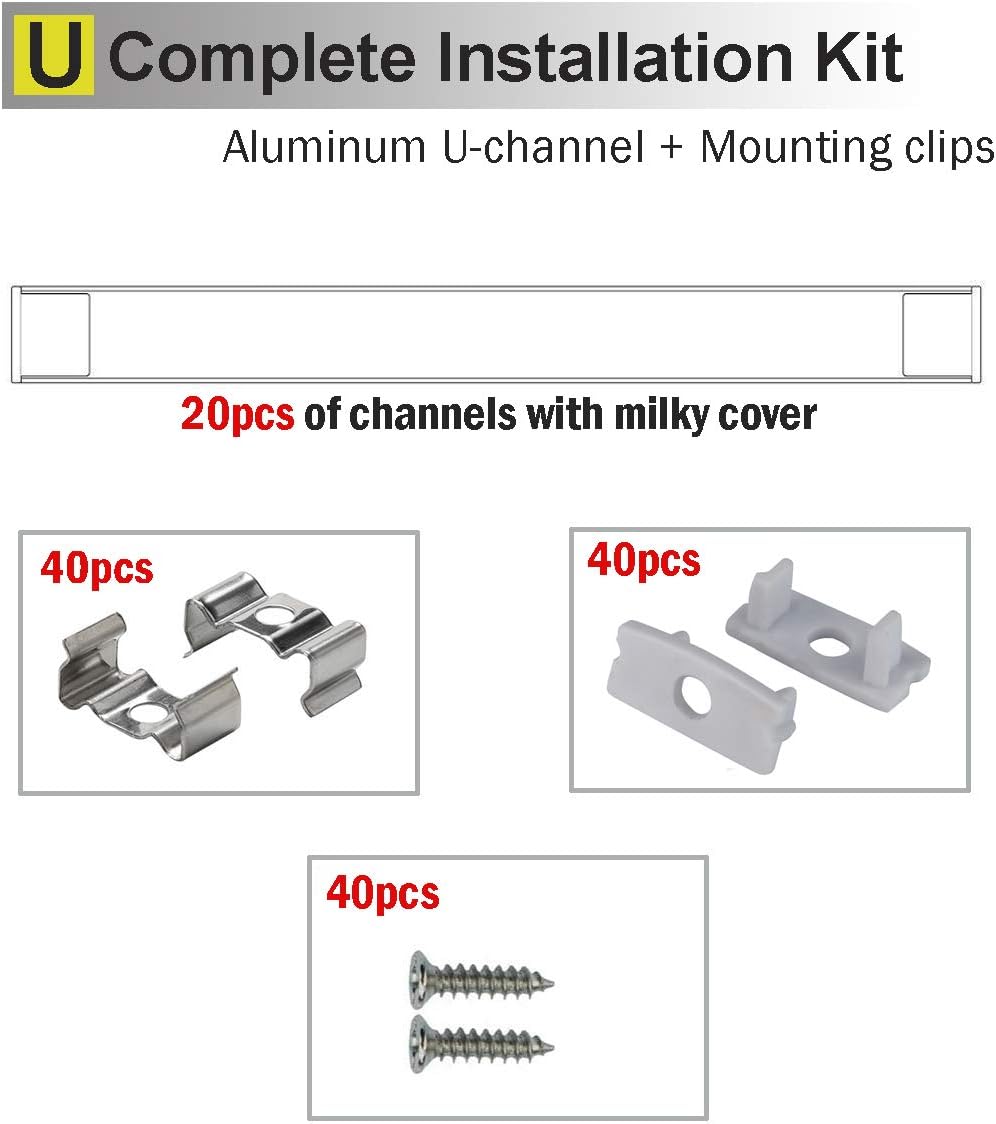 20Pack LED Aluminum Channel with Cover and Mounting Accessories J327