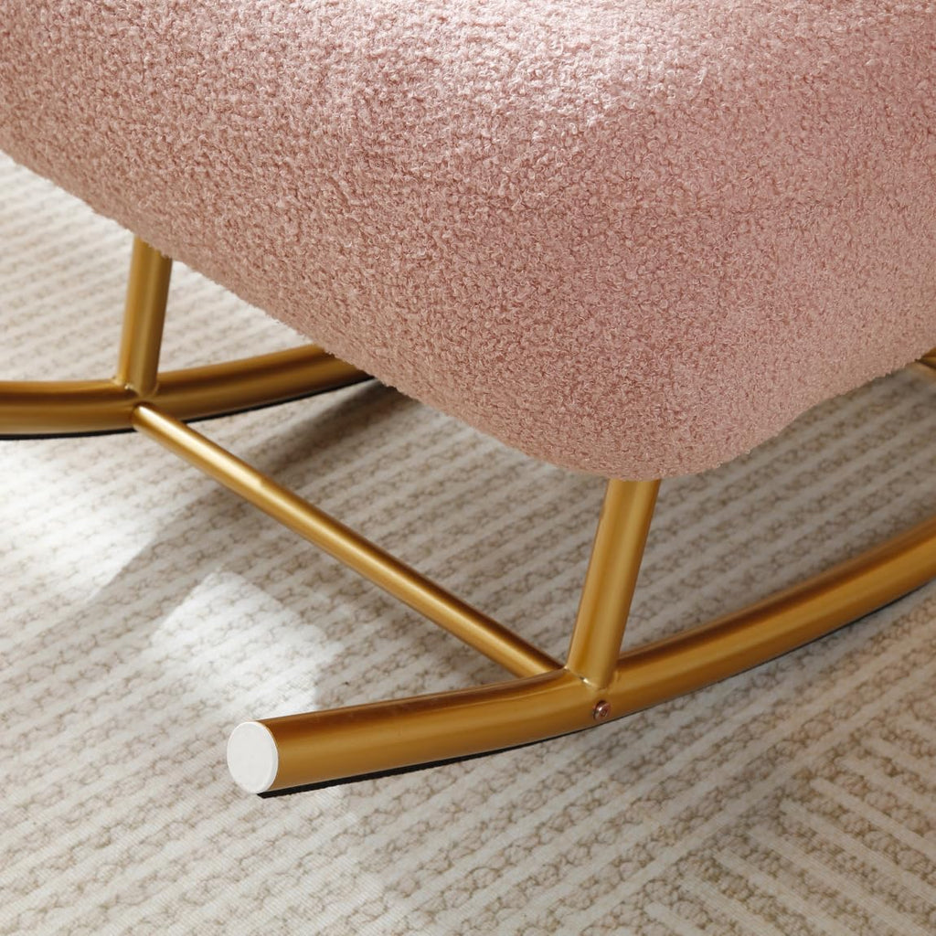 Beige Sherpa Fabric Rocking Chair with Gold Metal Frame O58016