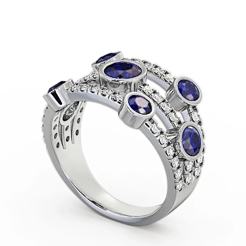 14K White Gold Blue Sapphire Diamond Eternity Band Size 10 Y754989
