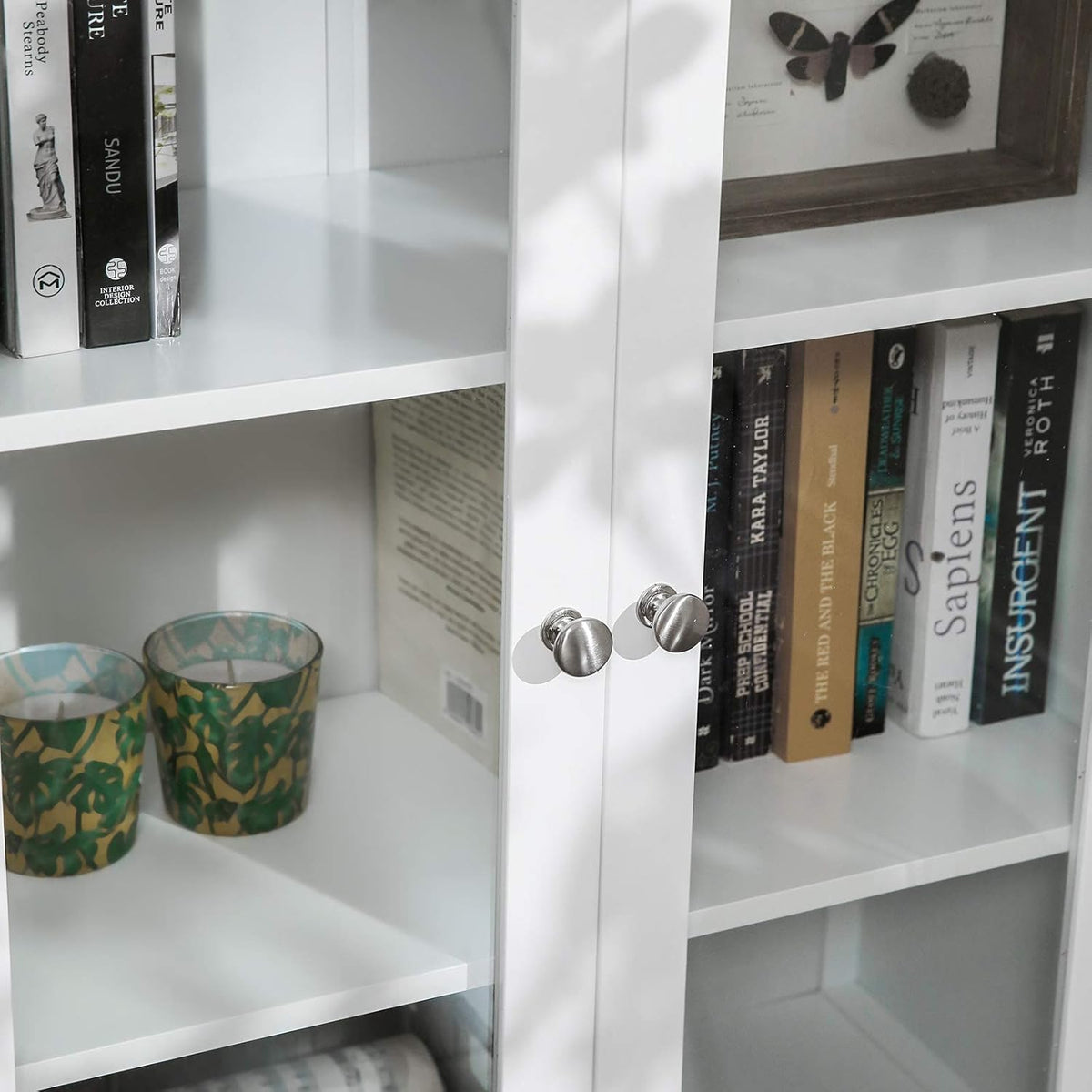 Storage Cabinet with 2 Adjustable Shelves, Transparent Glass Doors, Matte White K67432